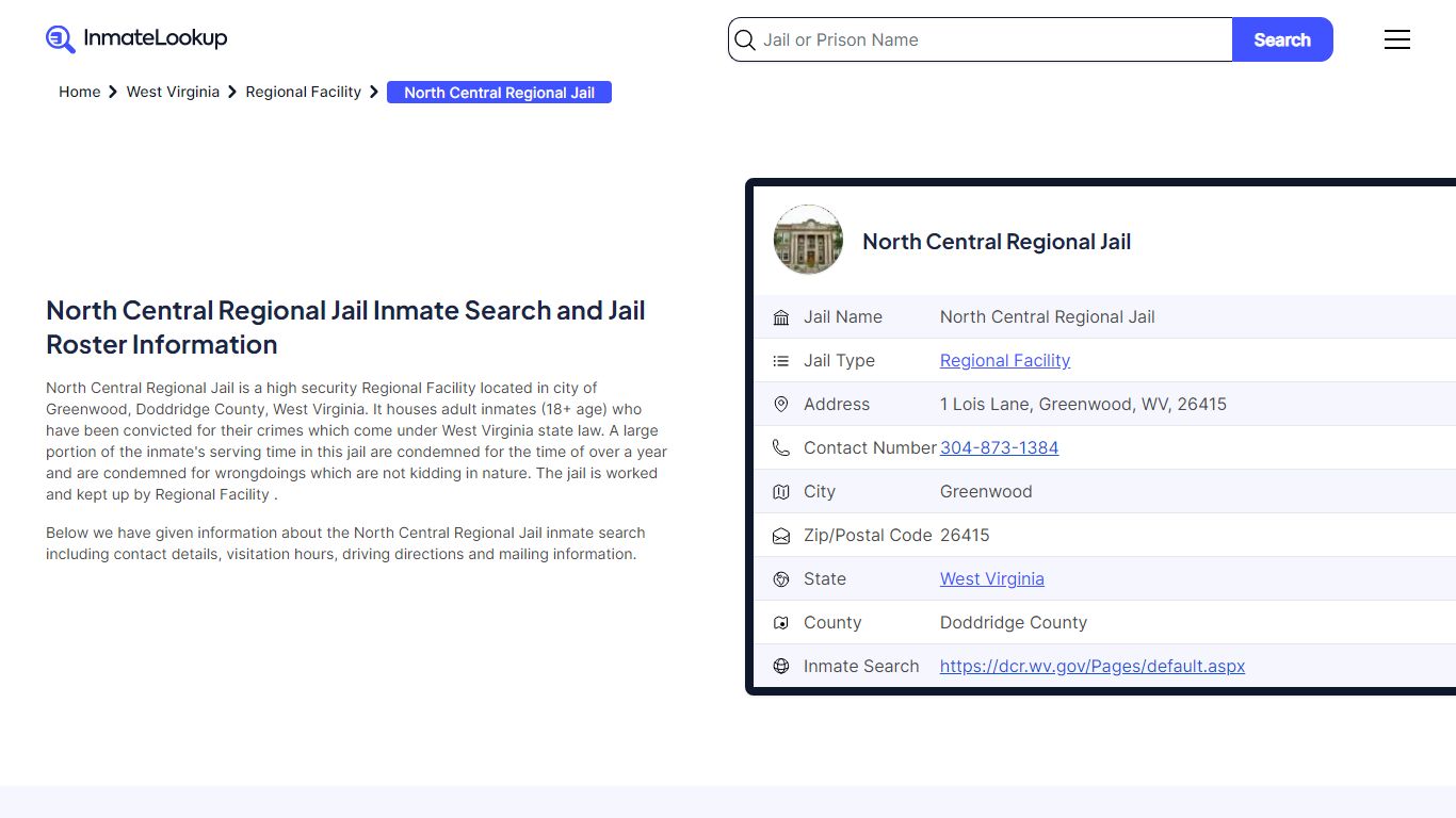 North Central Regional Jail Inmate Search, Jail Roster, Bookings ...